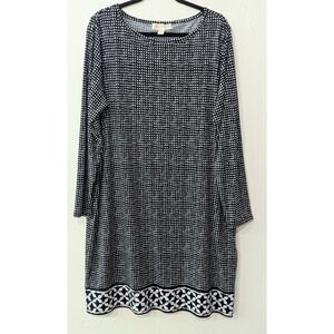 Michael Kors Women's Polyester Shift Dress 2X Black White Geometric Pattern